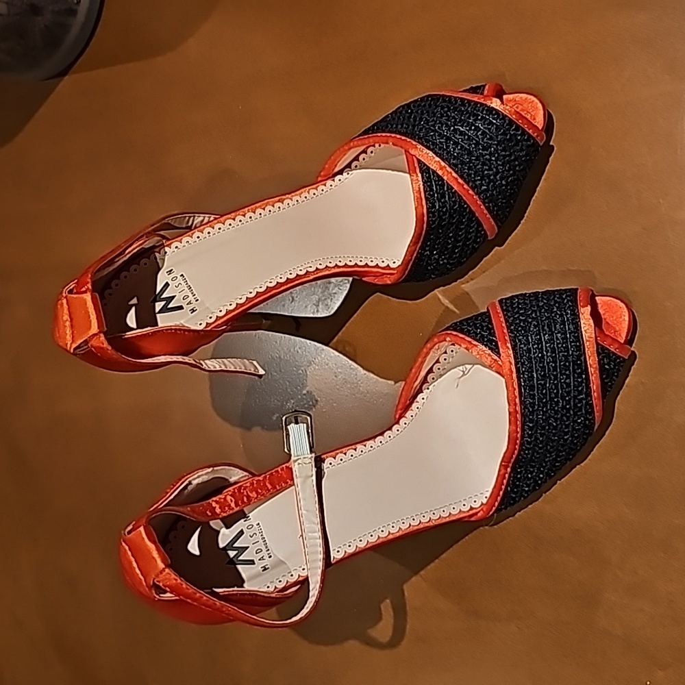 High heels, black with orange trim size 8.5 Madison Seba by shoedazzle